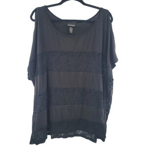 LANE Bryant Black Cold Shoulder Lace Knit Tee Size 26/28 PLUS Short Sleeve